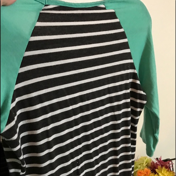 Turquoise and black/white striped baseball t shirt - Picture 3 of 6